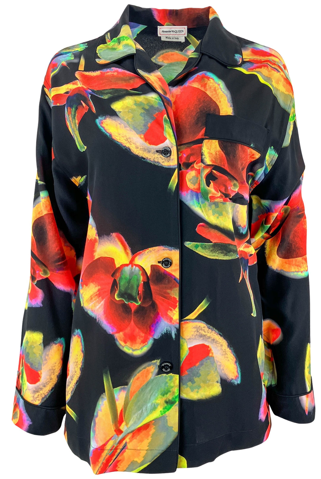 Alexander McQueen Solarised Orchid-Print Button Down Shirt in Black Multi - Discounts on Alexander McQueen at UAL