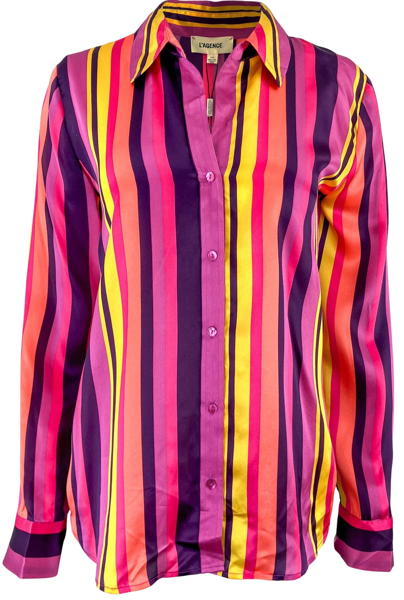 L'AGENCE Hailie Striped Button Down in Pink Multi - Discounts on L'AGENCE at UAL