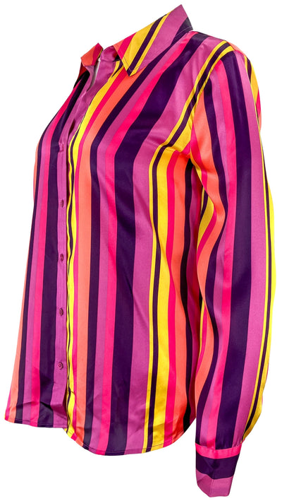 L'AGENCE Hailie Striped Button Down in Pink Multi - Discounts on L'AGENCE at UAL