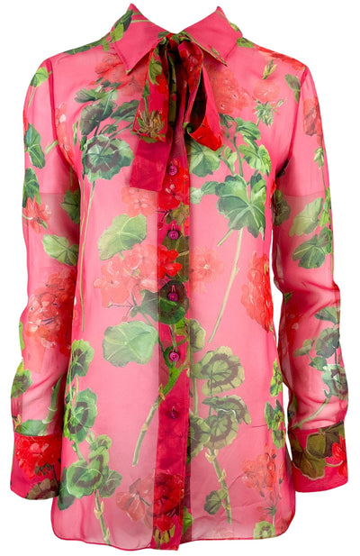 Oscar de la Renta Tie Neck Geranium Blouse in Pink - Discounts on Oscar de la Renta at UAL