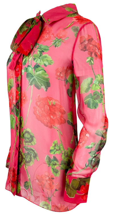 Oscar de la Renta Tie Neck Geranium Blouse in Pink - Discounts on Oscar de la Renta at UAL