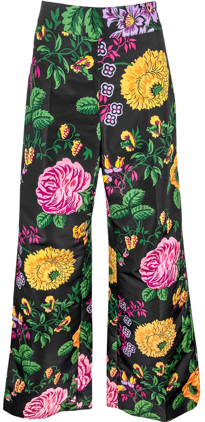 Carolina Herrera Wide Leg Floral Pants in Black Multi - Discounts on Carolina Herrera at UAL