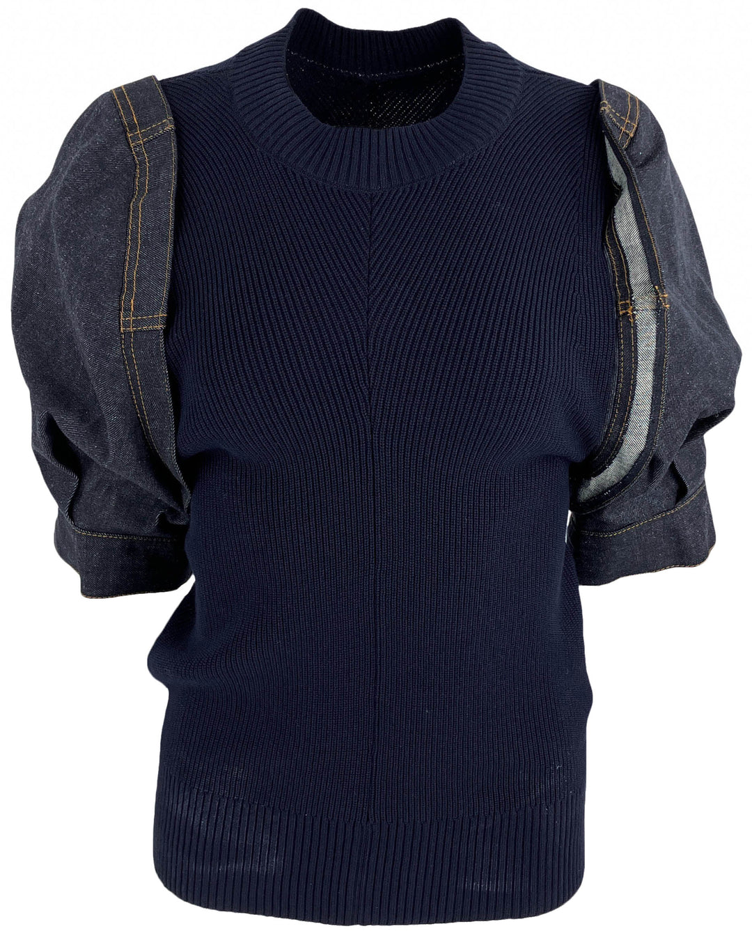Sacai Denim Docking Knit in Navy - Discounts on sacai at UAL