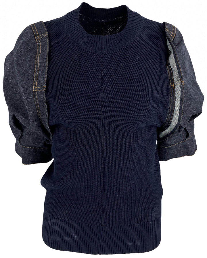 Sacai Denim Docking Knit in Navy - Discounts on sacai at UAL