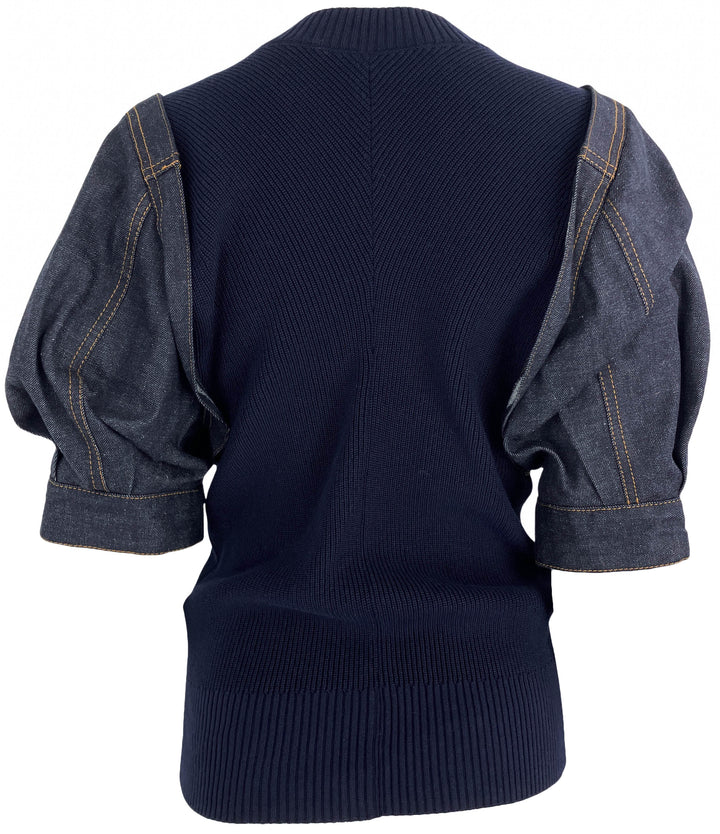 Sacai Denim Docking Knit in Navy - Discounts on sacai at UAL
