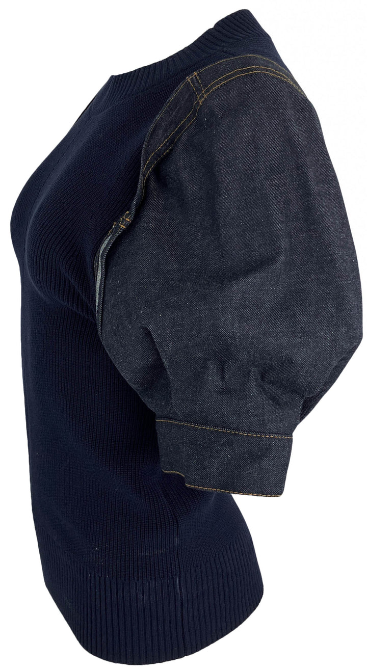 Sacai Denim Docking Knit in Navy - Discounts on sacai at UAL