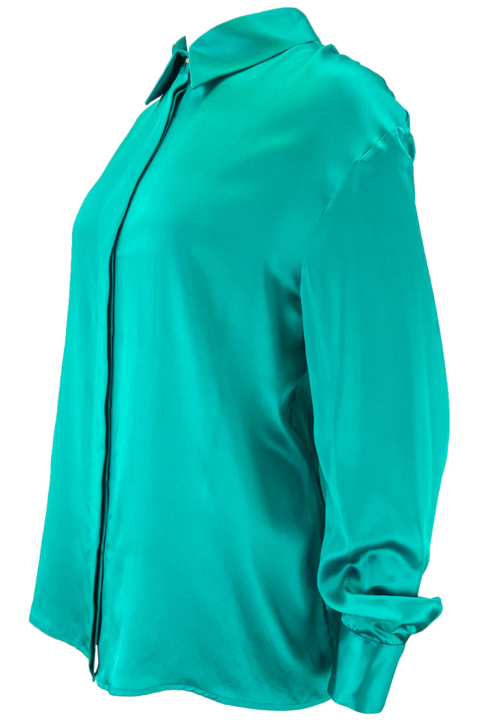 Sergio Hudson Blouse Silk Button Down Blouse in Teal - Discounts on Sergio Hudson at UAL