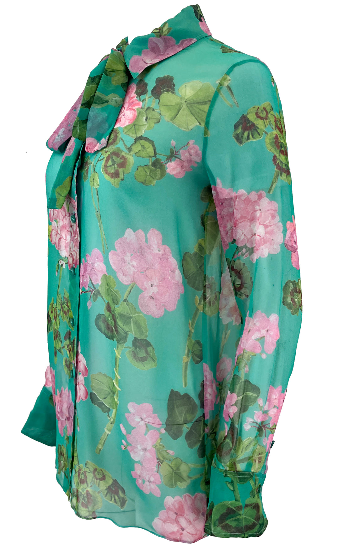 Oscar de la Renta Tie Neck Geranium Blouse in Teal - Discounts on Oscar de la Renta at UAL