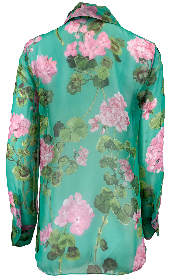 Oscar de la Renta Tie Neck Geranium Blouse in Teal - Discounts on Oscar de la Renta at UAL