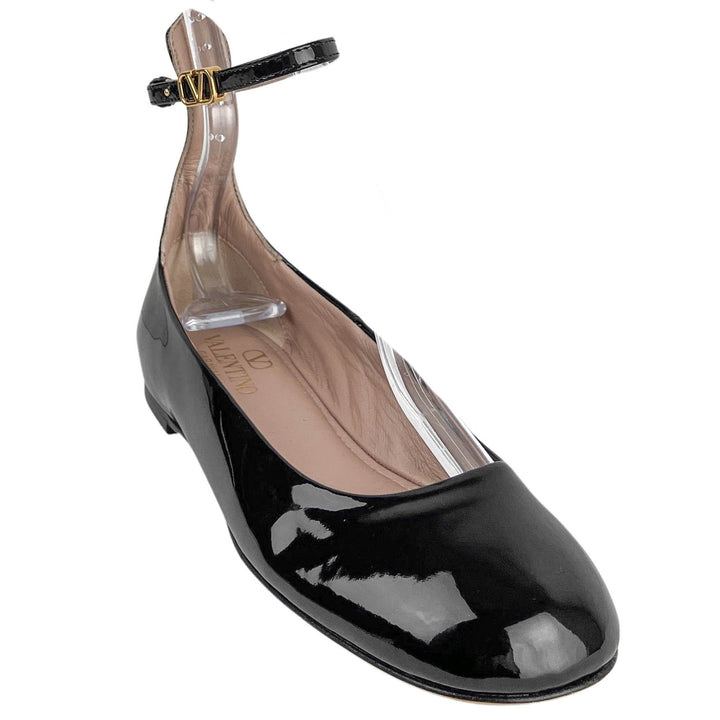Valentino Patent Leather Ballerina Flats in Black - Discounts on Valentino at UAL