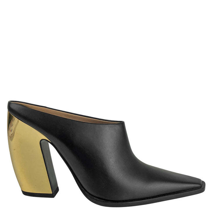Bottega Venta Mules with Gold Chrome Heel in Black - Discounts on Bottega Veneta at UAL