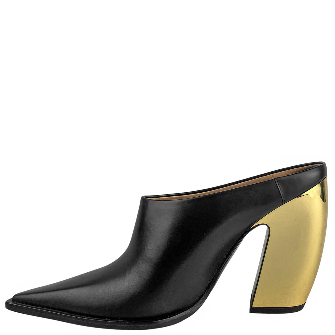 Bottega Venta Mules with Gold Chrome Heel in Black - Discounts on Bottega Veneta at UAL