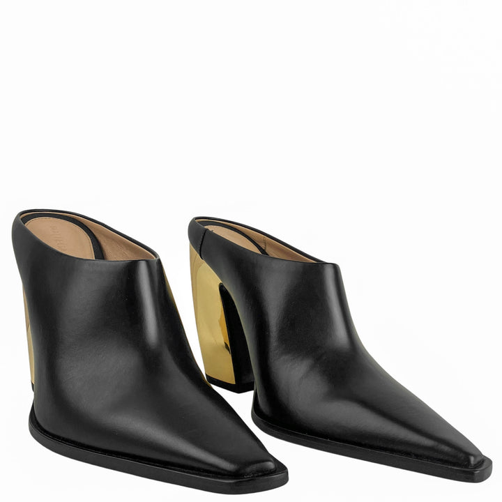 Bottega Venta Mules with Gold Chrome Heel in Black - Discounts on Bottega Veneta at UAL
