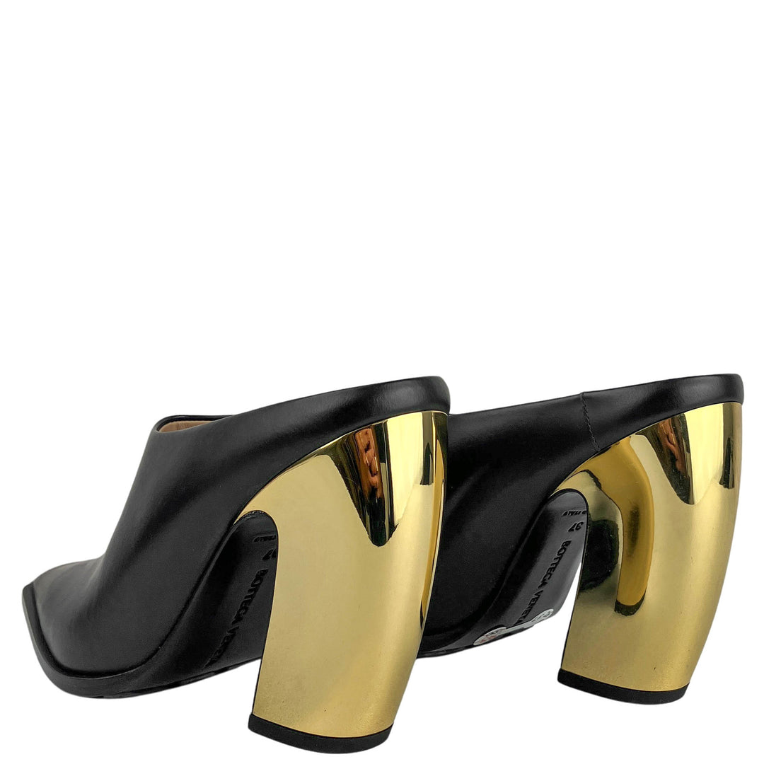 Bottega Venta Mules with Gold Chrome Heel in Black - Discounts on Bottega Veneta at UAL