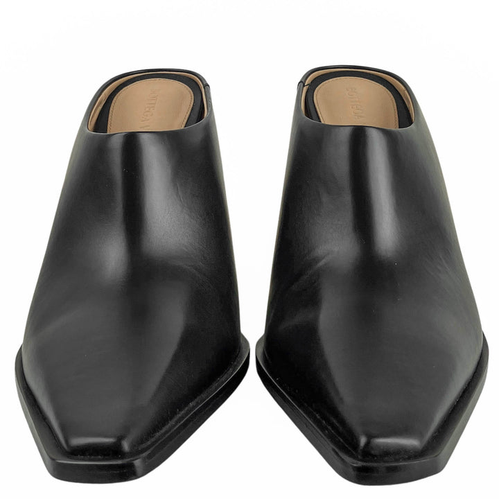 Bottega Venta Mules with Gold Chrome Heel in Black - Discounts on Bottega Veneta at UAL