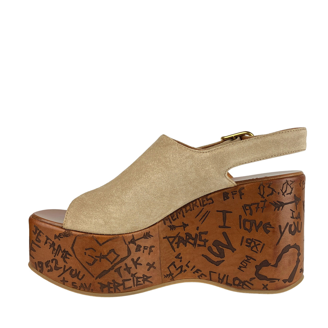 Chloé Maxime Wedge Sandals in Sandy Brown - Discounts on Chloé at UAL