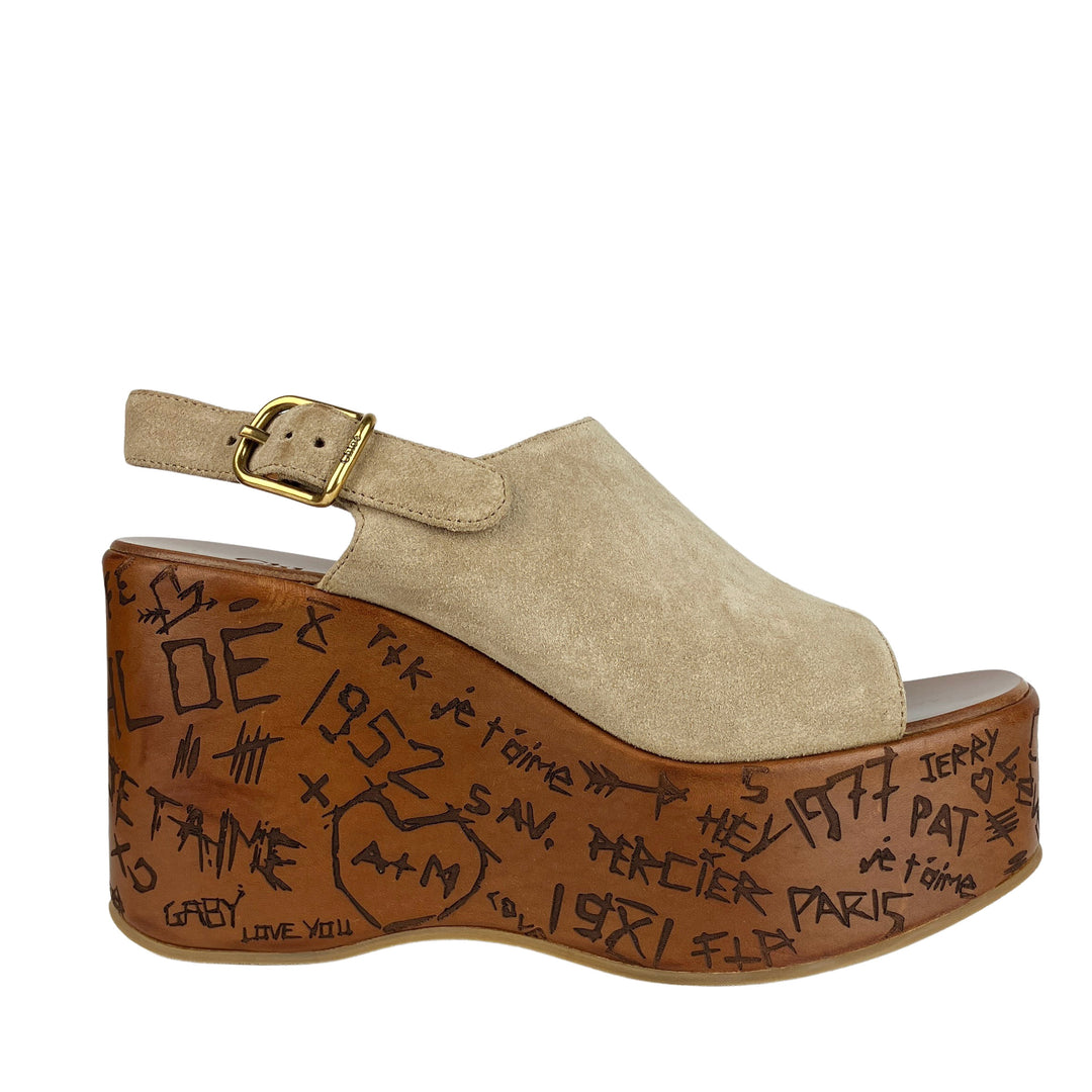 Chloé Maxime Wedge Sandals in Sandy Brown - Discounts on Chloé at UAL