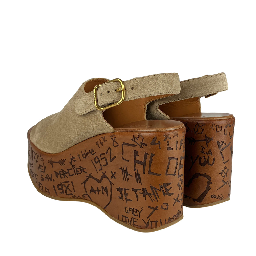 Chloé Maxime Wedge Sandals in Sandy Brown - Discounts on Chloé at UAL