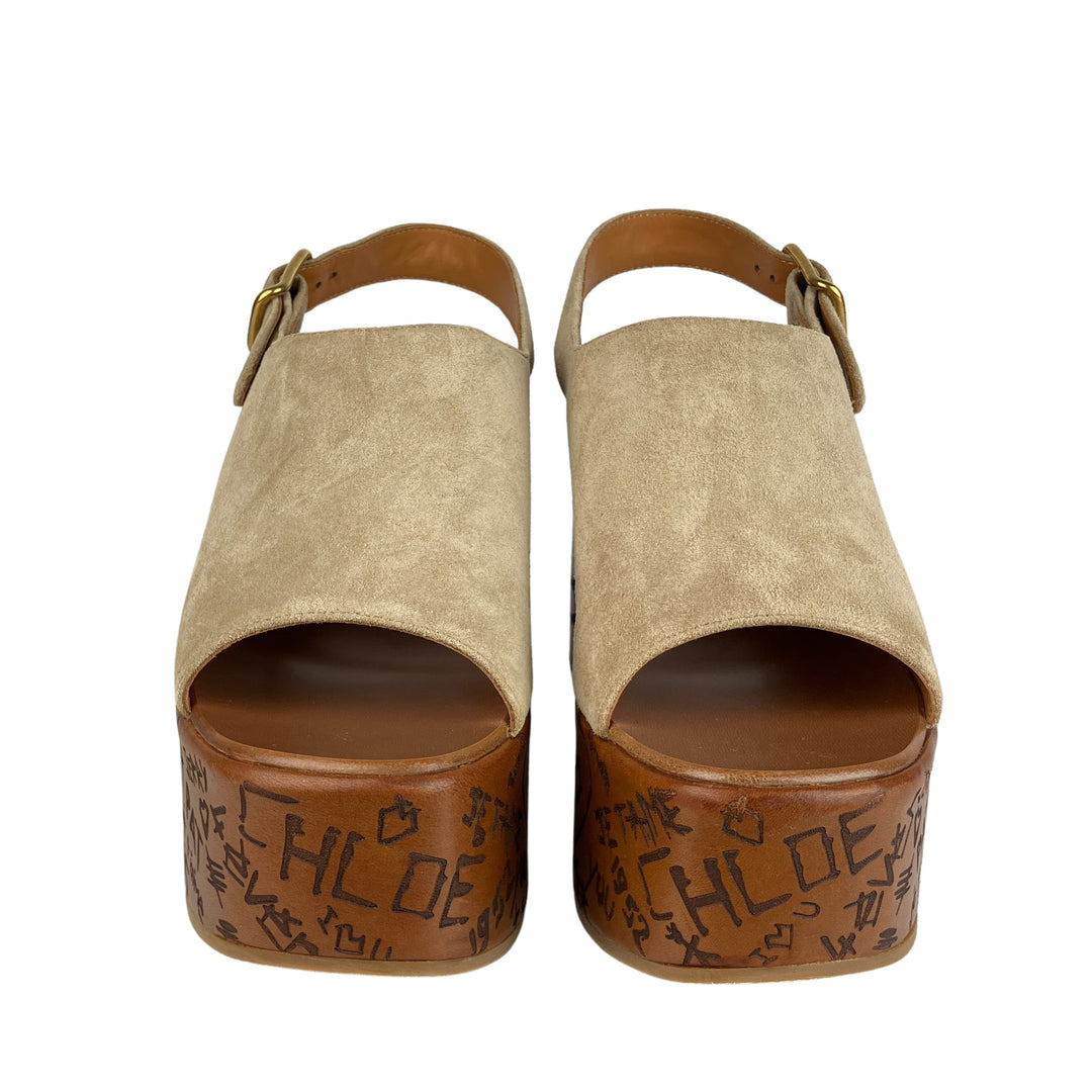 Chloé Maxime Wedge Sandals in Sandy Brown - Discounts on Chloé at UAL