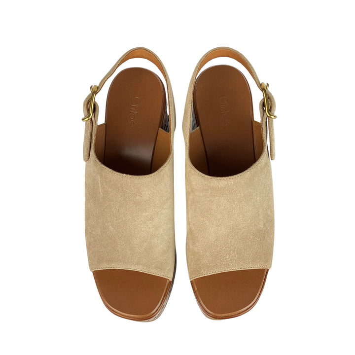 Chloé Maxime Wedge Sandals in Sandy Brown - Discounts on Chloé at UAL