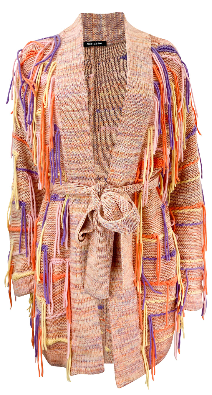 Canessa Embroidered Cardigan in Orange/Purple - Discounts on Canessa at UAL