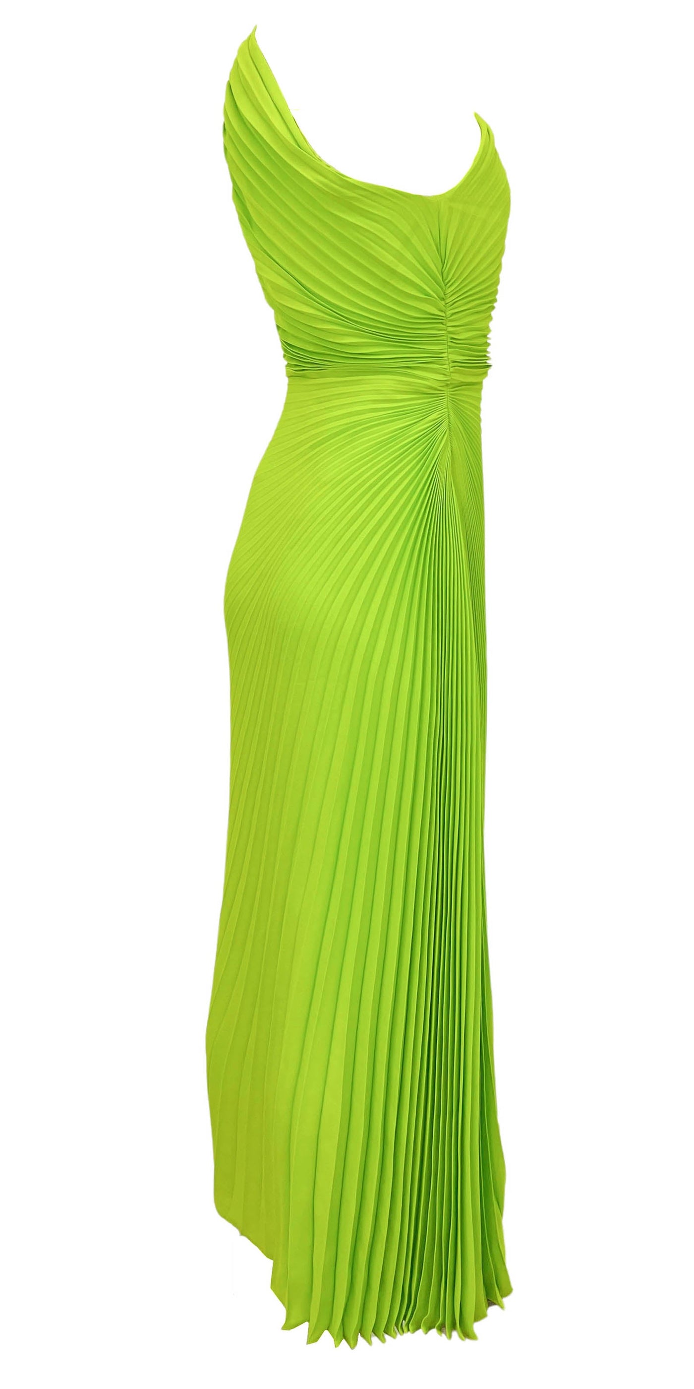 Valentino One Shoulder Pleated Dress in Lime Green - Discounts on Valentino at UAL