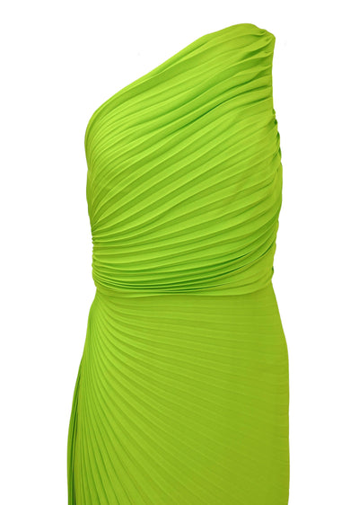 Valentino One Shoulder Pleated Dress in Lime Green - Discounts on Valentino at UAL