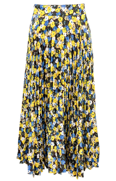 Plan C Pleated Daisy Bouquet Print Skirt in Daisy Yellow - Discounts on Plan C at UAL