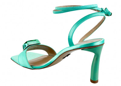 Paul Andrew Strappy Cube Satin Heels in Aqua - Discounts on Paul Andrew at UAL