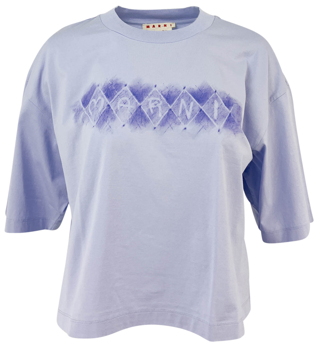 Marni Argyle Logo Tee in Illusion Blue - Discounts on Marni at UAL
