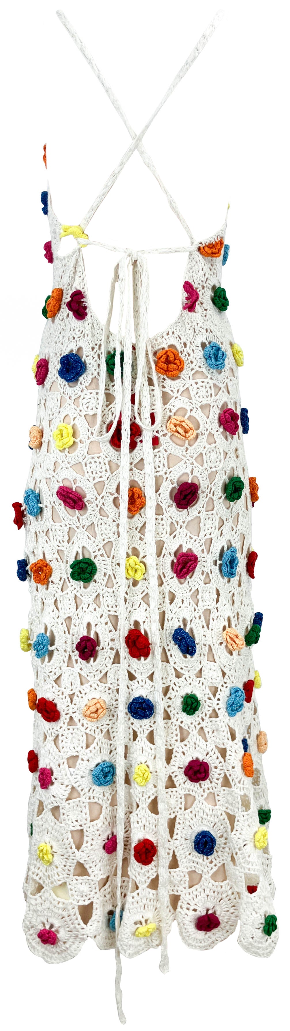 Alejandra Alonso Rojas Crocheted Colorblock Open-Back Maxi Dress in White Multi - Discounts on Alejandra Alonso Rojas at UAL