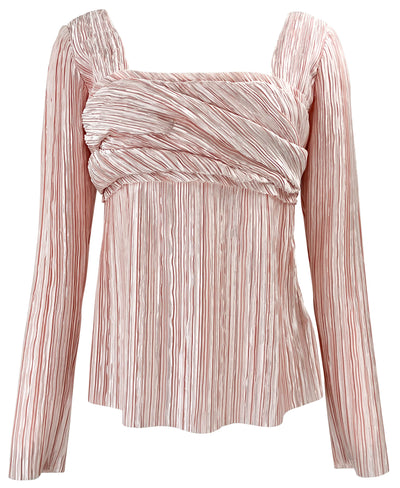 Marina Moscone Long Sleeve Plissé Top in Pale Pink - Discounts on Marina Moscone at UAL