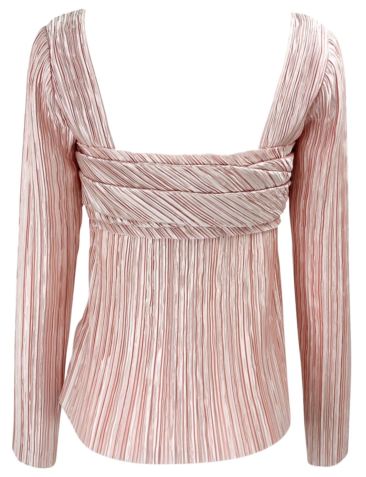 Marina Moscone Long Sleeve Plissé Top in Pale Pink - Discounts on Marina Moscone at UAL