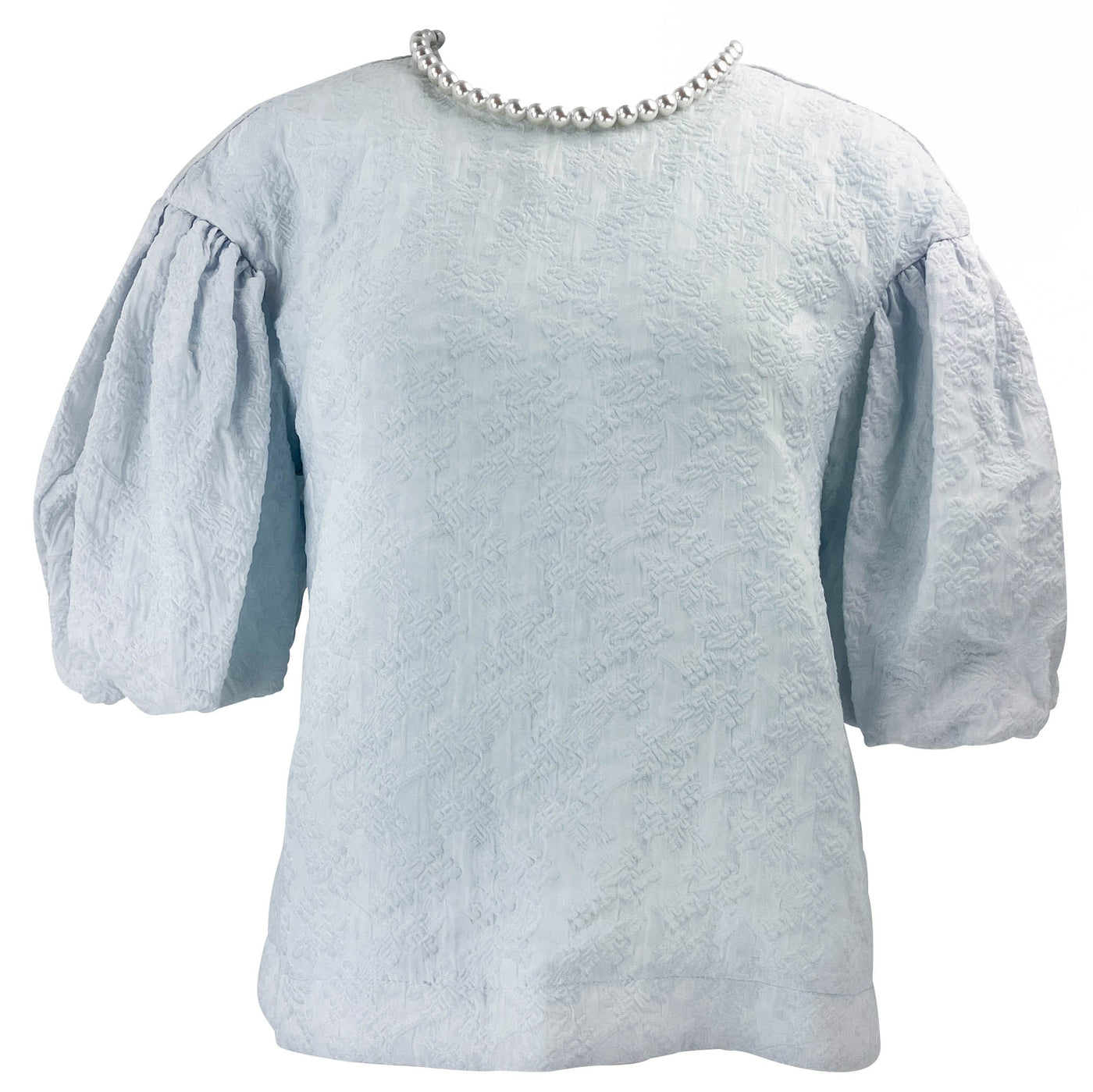 Simone Rocha Puff Sleeve Blouse with Pearl Detail in Pale Blue - Discounts on Simone Rocha at UAL