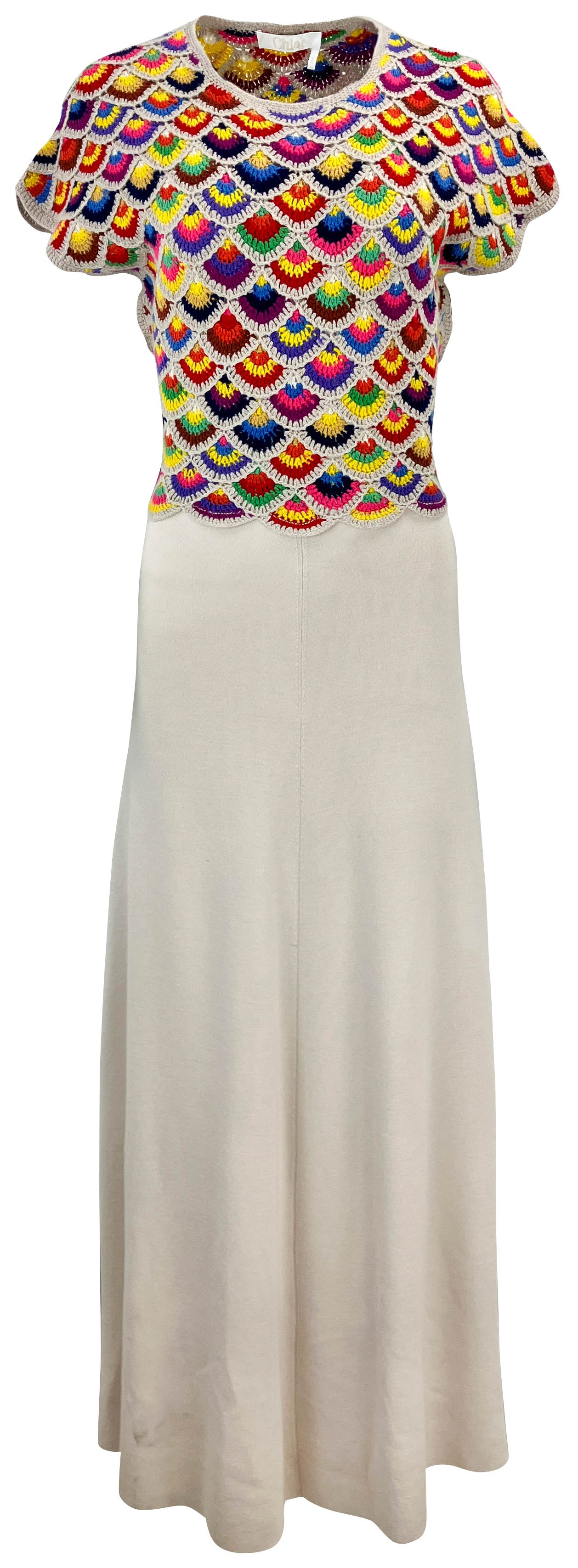 Chloe Wing-Shoulder Scalloped Crochet Knit Dress in Multi - Discounts on Chloé at UAL