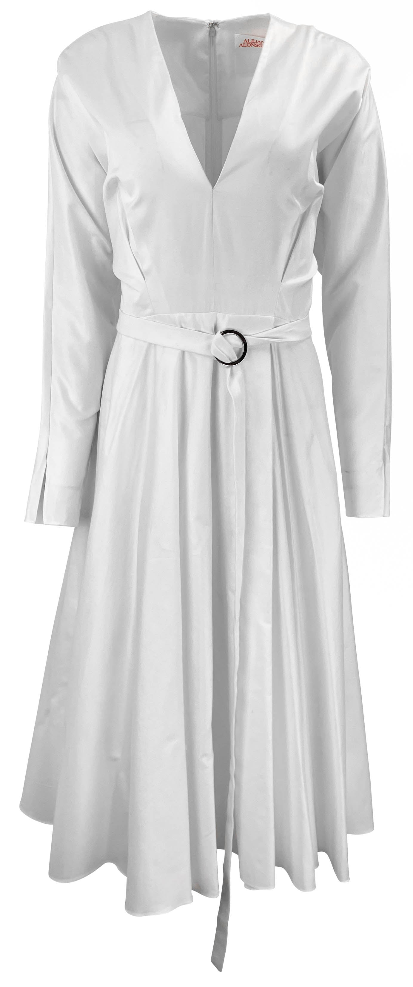 Alejandra Alonso Rojas Belted V-Neck Dress in White - Discounts on Alejandra Alonso Rojas at UAL