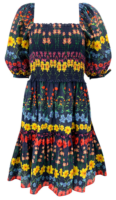 Cara Cara Lenny Floral Smocked Mini Dress in Flowerbox Navy - Discounts on Cara Cara at UAL