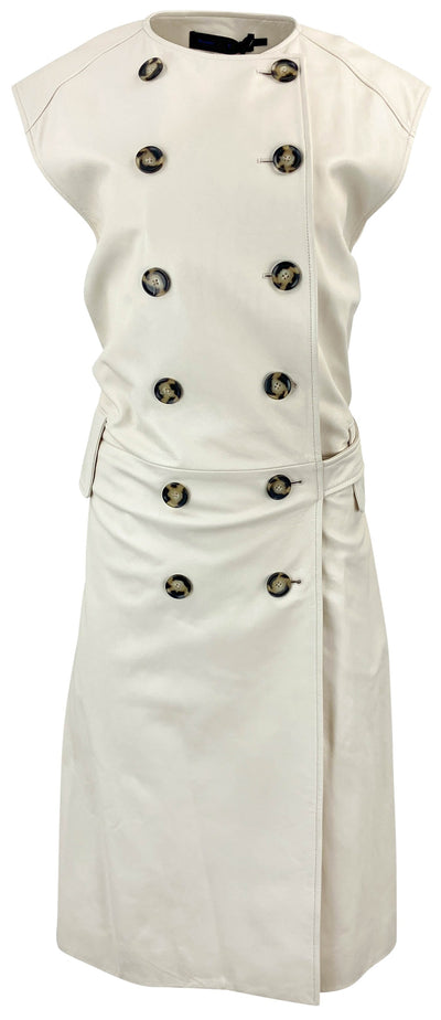 Proenza Schouler Leather Double Breasted Wrap Dress in Cream - Discounts on Proenza Schouler at UAL