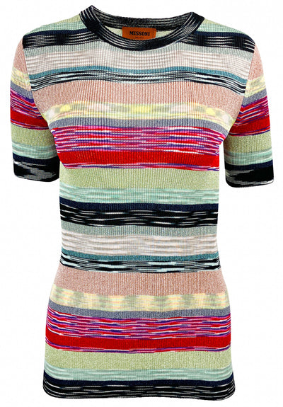 Missoni Striped Knit Short Sleeve Top in Multi - Discounts on Missoni at UAL