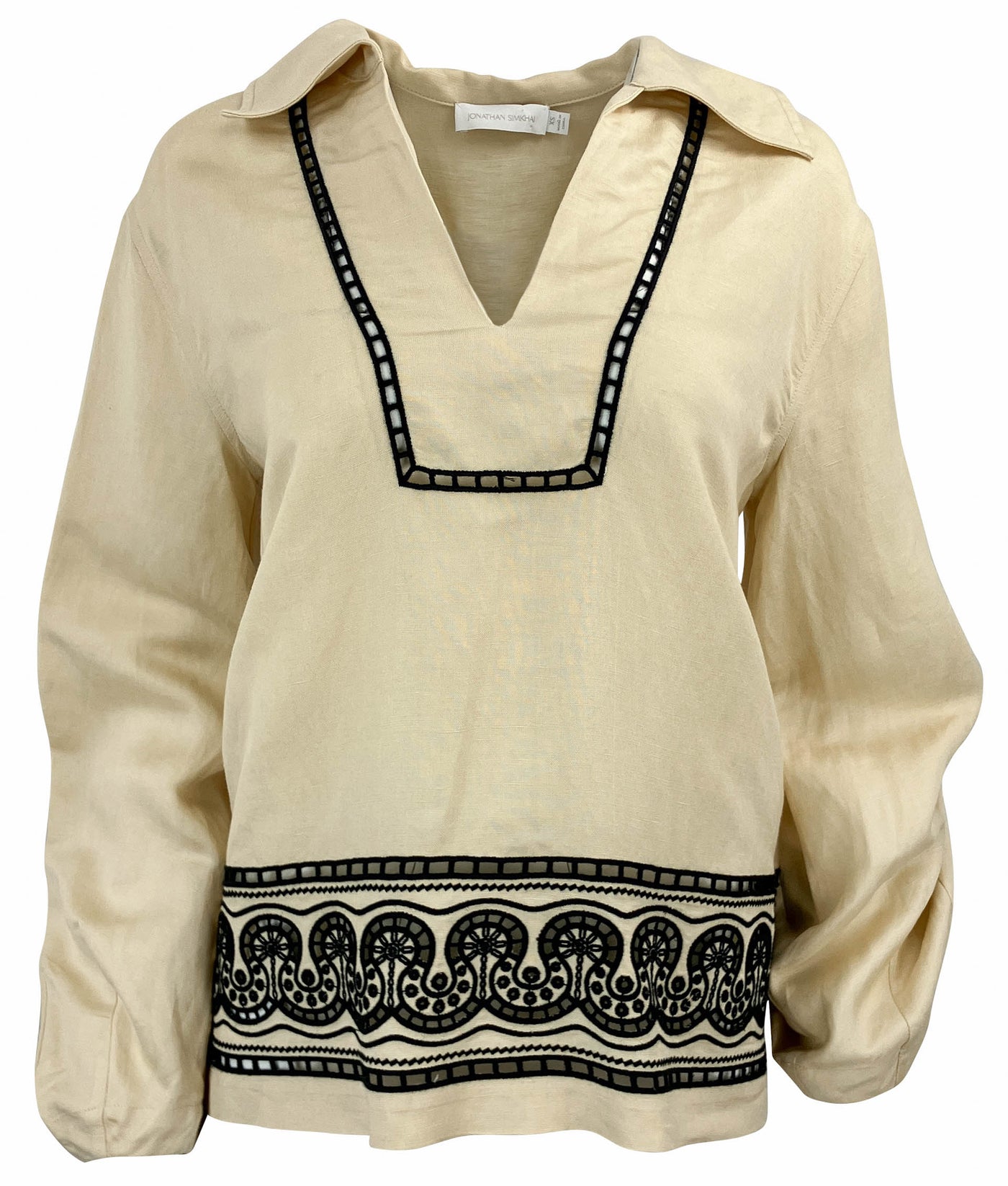 Jonathan Simkhai Abel Eyelet Embroidery Linen Blend Top in Beige and Black - Discounts on Jonathan Simkhai at UAL