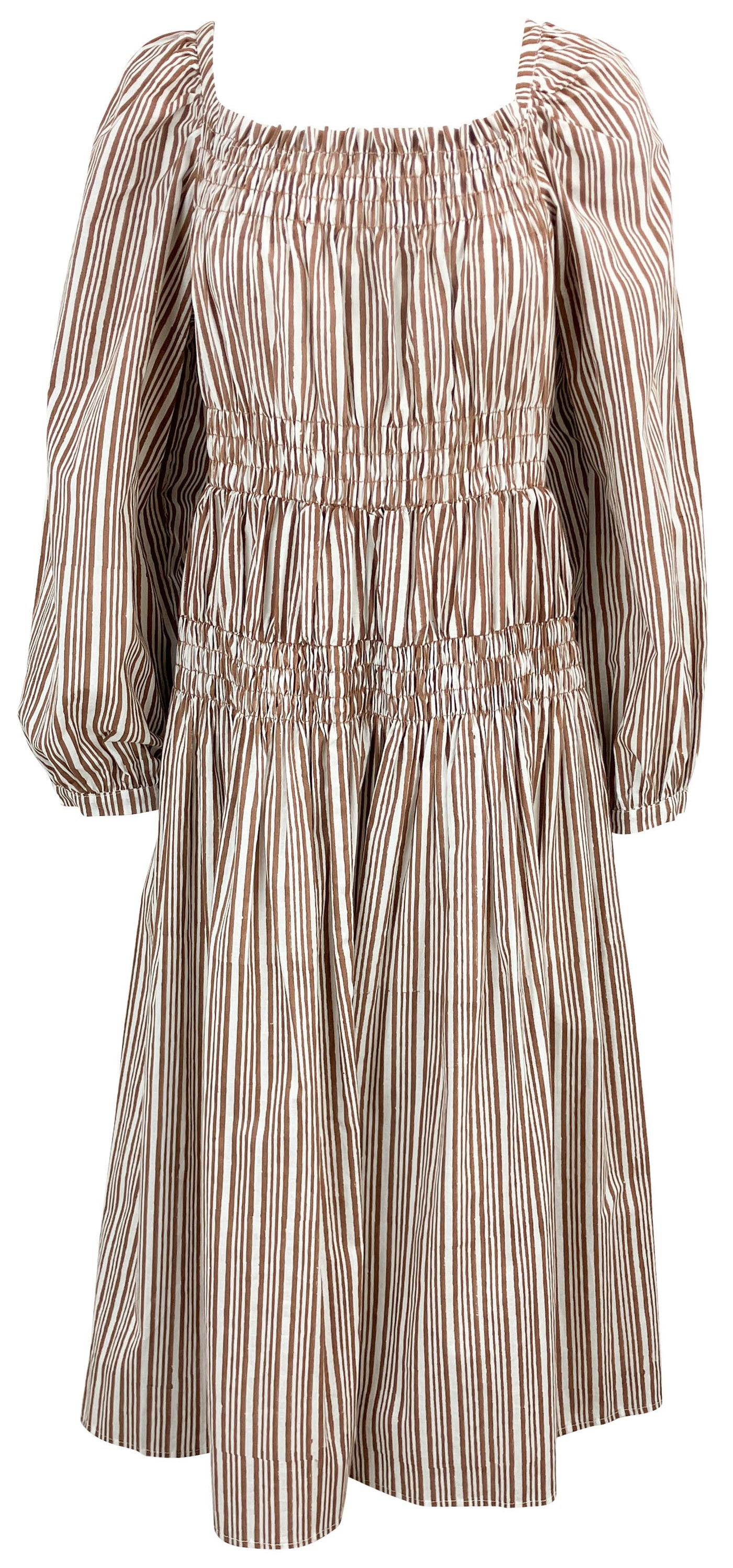 Ciao Lucia! Long Sleeve Midi Dress in White and Brown Stripe - Discounts on Ciao Lucia! at UAL