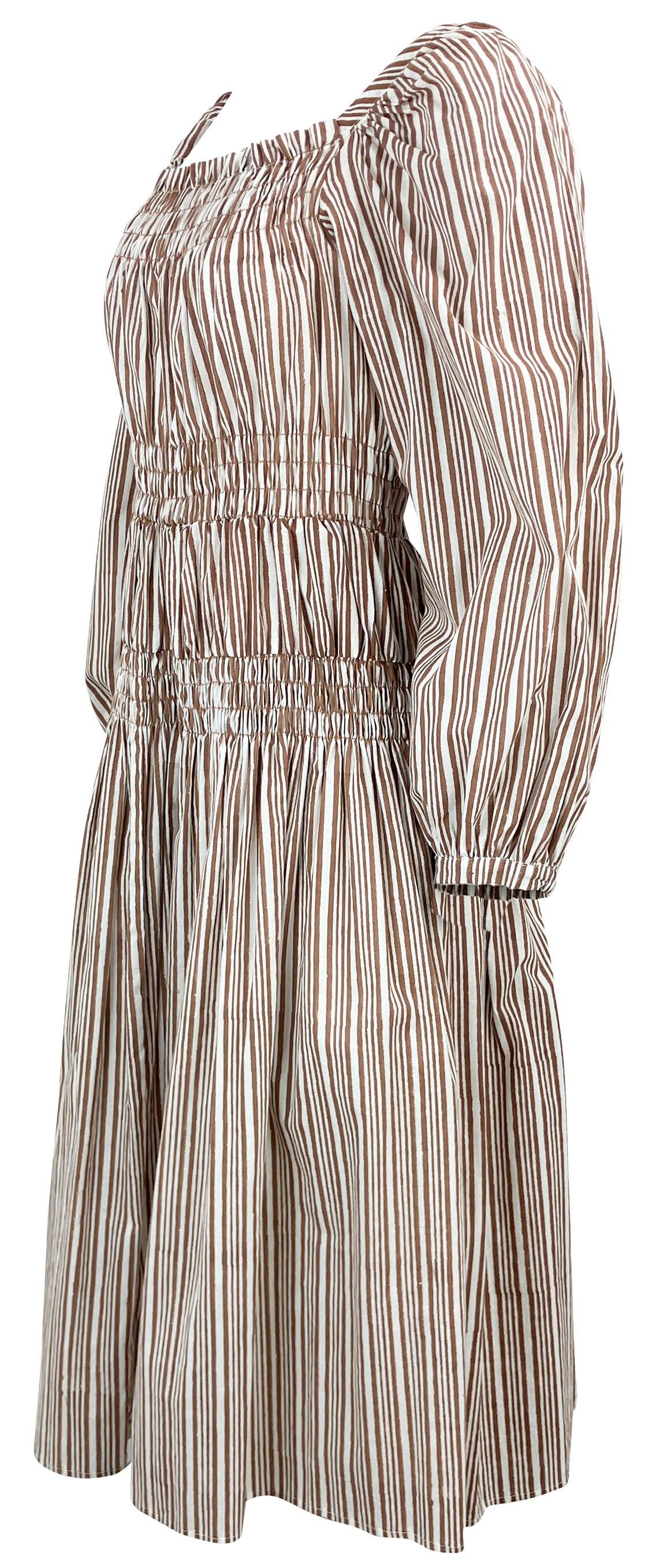 Ciao Lucia! Long Sleeve Midi Dress in White and Brown Stripe - Discounts on Ciao Lucia! at UAL