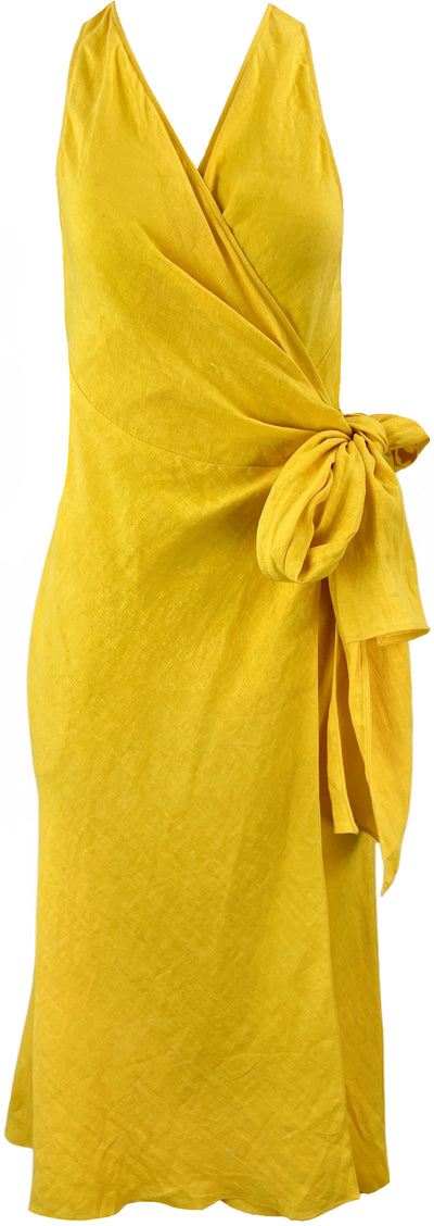 Three Graces Linnea Linen Dress in Sunny Yellow - Discounts on Three Graces London at UAL