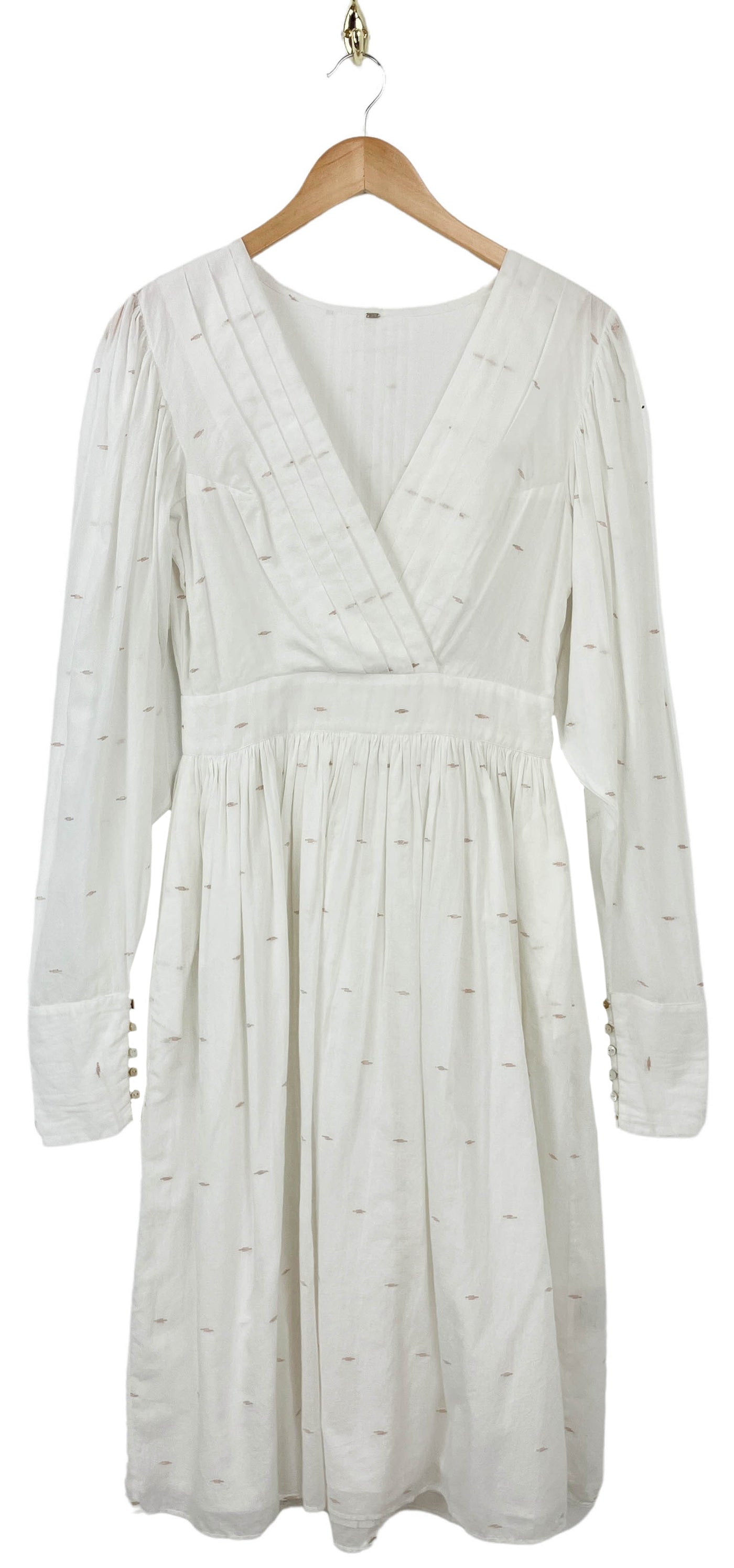 Mimi Prober Ann Gigot Sleeve Pleated Dress in White - Discounts on Mimi Prober at UAL