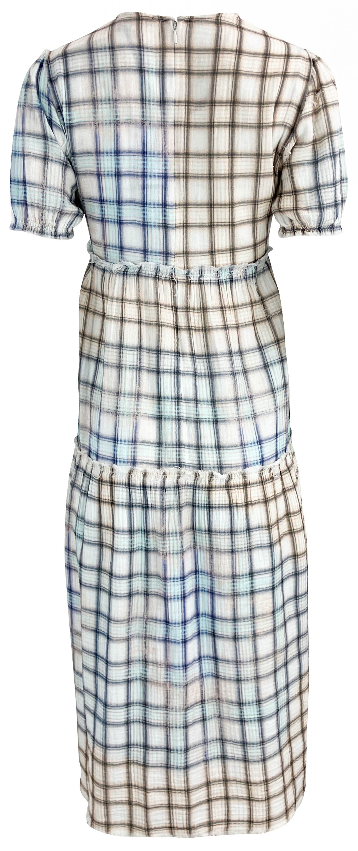 R13 Shredded Relaxed Midi Dress in Bleached Light Blue Plaid - Discounts on R13 at UAL