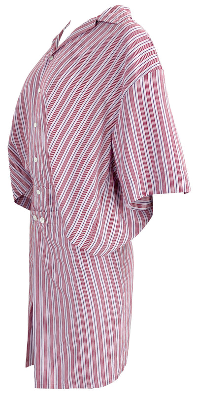 LEMAIRE Wrap Front Shirtdress in Red and Lilac - Discounts on LEMAIRE at UAL