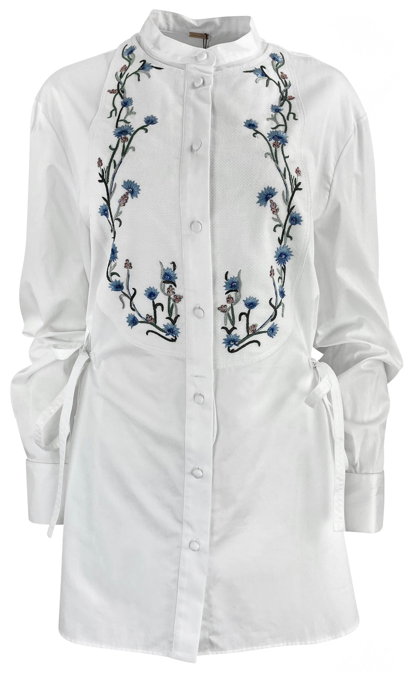 Adam Lippes Embroidered Tuxedo Shirt in White/Cornflower - Discounts on Adam Lippes at UAL