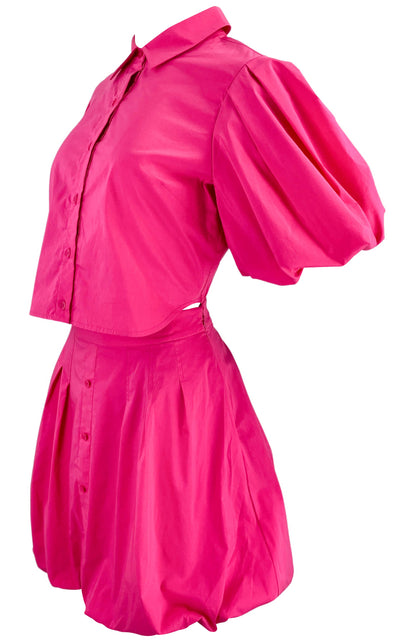 Jonathan Simkhai Side Cutout Shirt Dress in Hot Fuchsia - Discounts on Jonathan Simkhai at UAL
