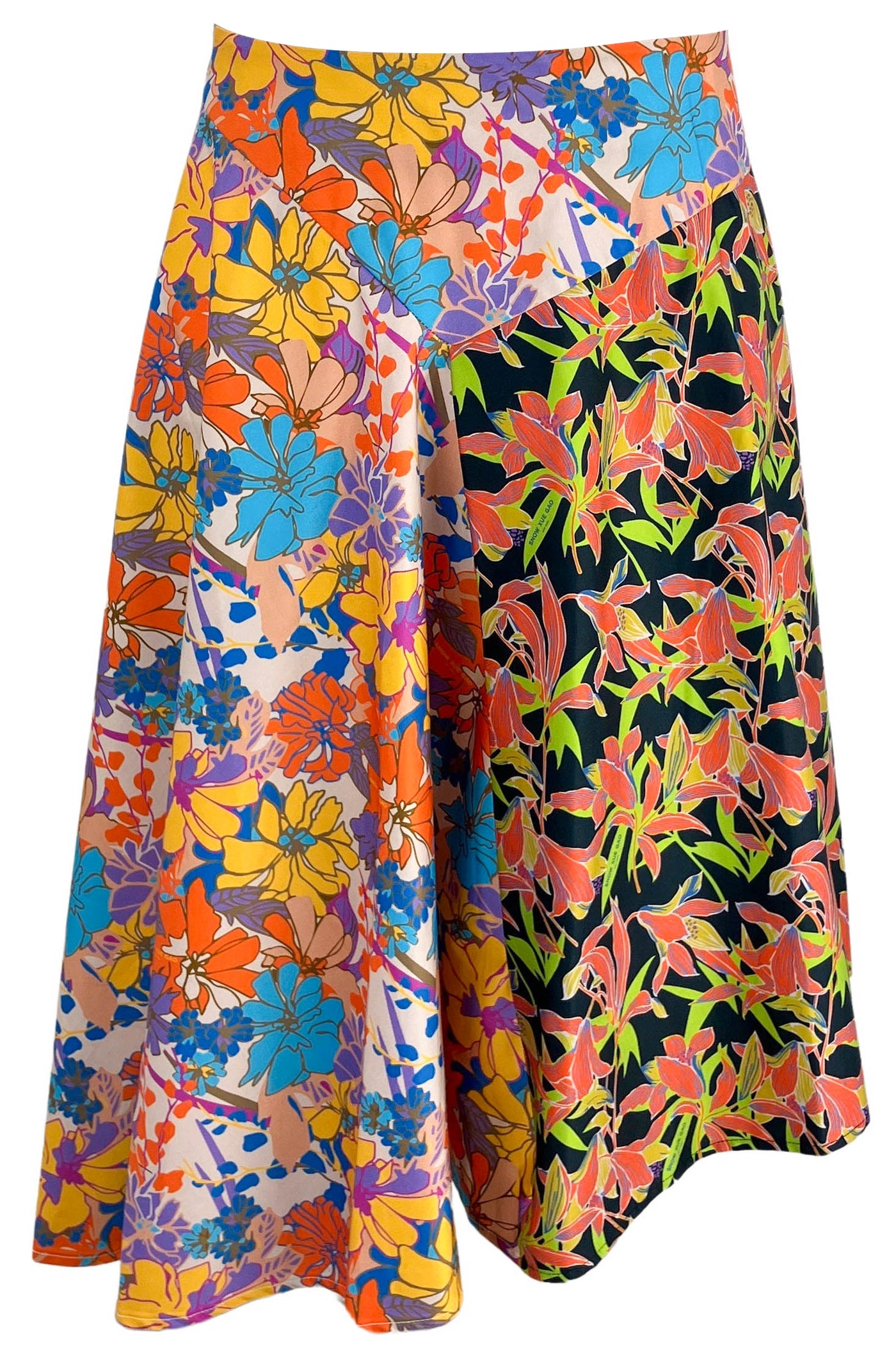 Snow Xue Gao Asymmetric Midi Skirt in Orange Floral - Discounts on Snow Xue Gao at UAL