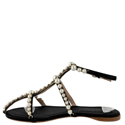 Giambattista Valli Maharani Faux Pearl-Embellished Sandals in Black - Discounts on Giambattista Valli at UAL